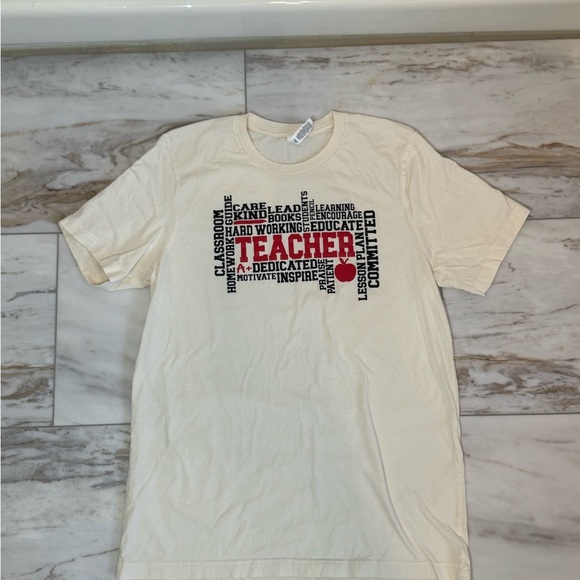 Bella + Canvas “TEACHER” Graphic Tee Size L Ivory Cotton T-Shirt - Picture 3 of 7